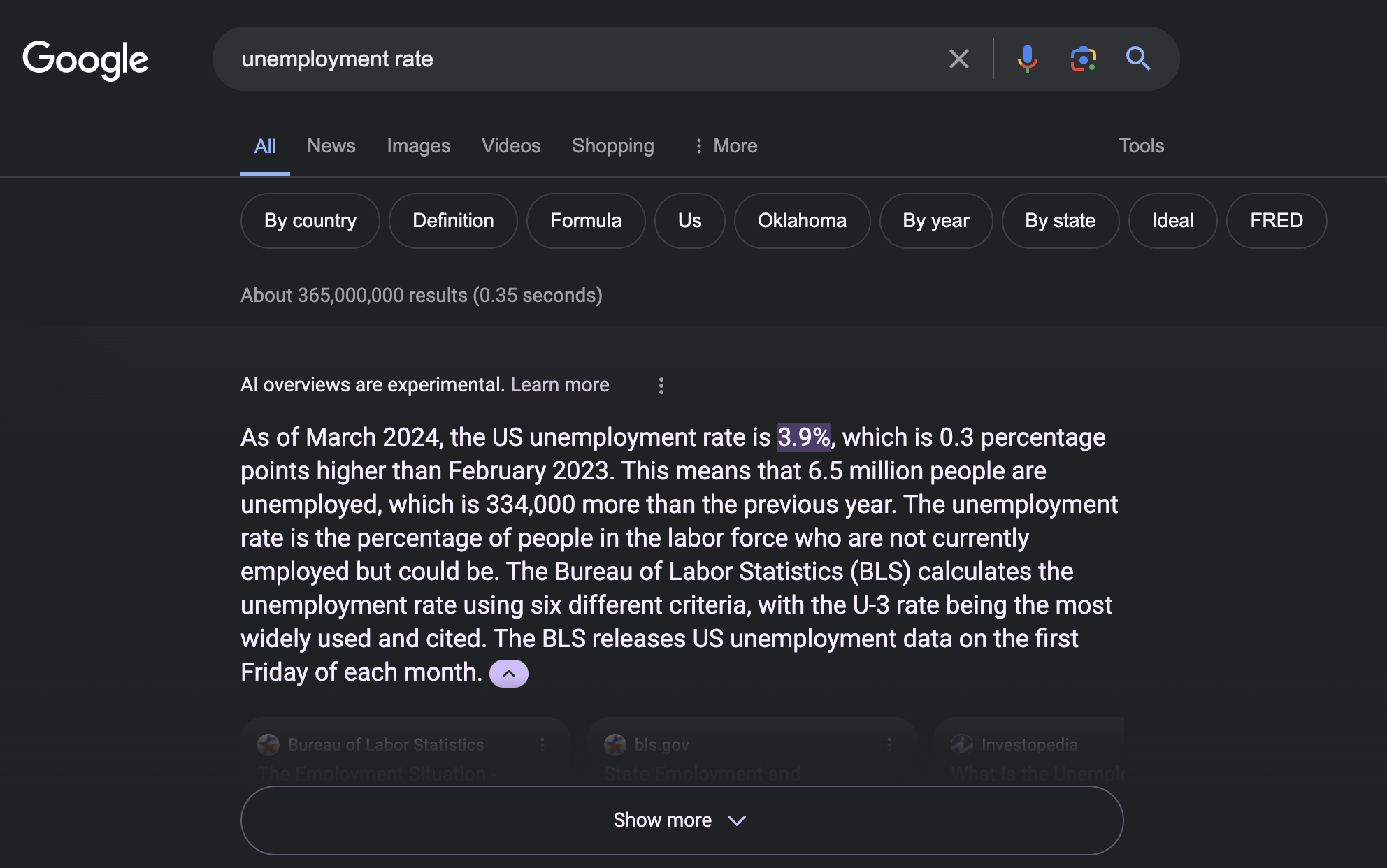 Google SGE unemployment rate